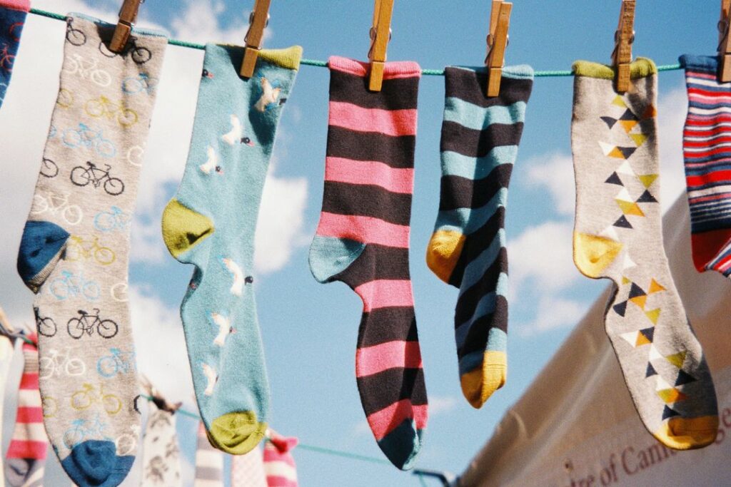 Socks hanging on the wire